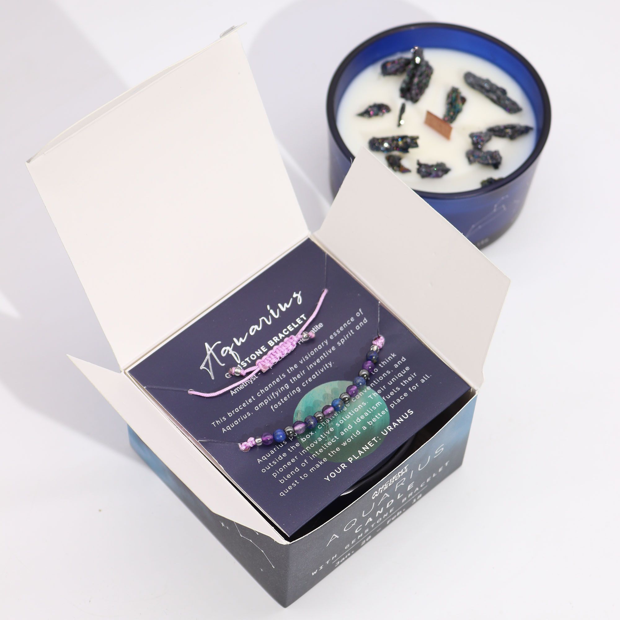 Aquarius Zodiac Candle & Gemstone Bracelet - Image 2